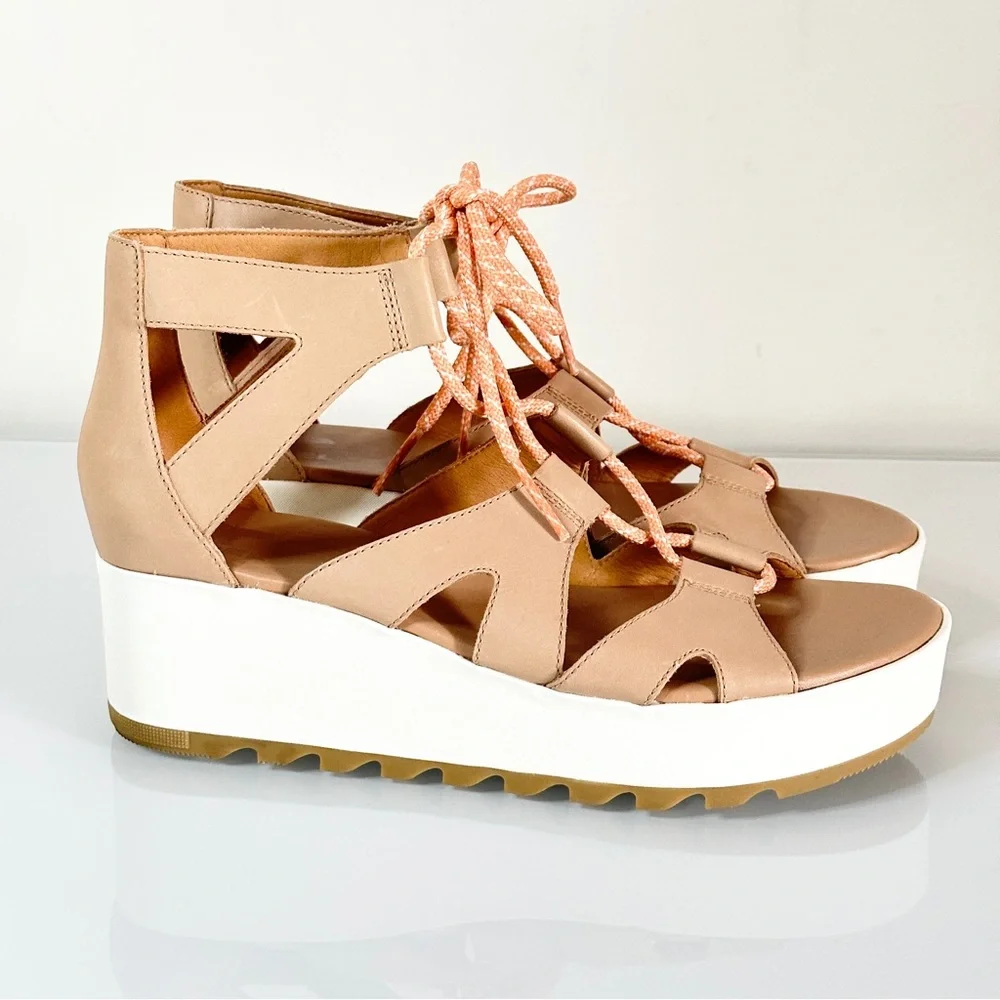 NEW Sorel Cameron Lace Up Wedge Sneaker Sandal Beige 11 Gladiator - Picture 2 of 9